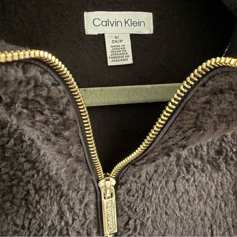 Calvin Klein Black Sherpa Jacket with Gold Zipper Size S - Picture 3 of 5